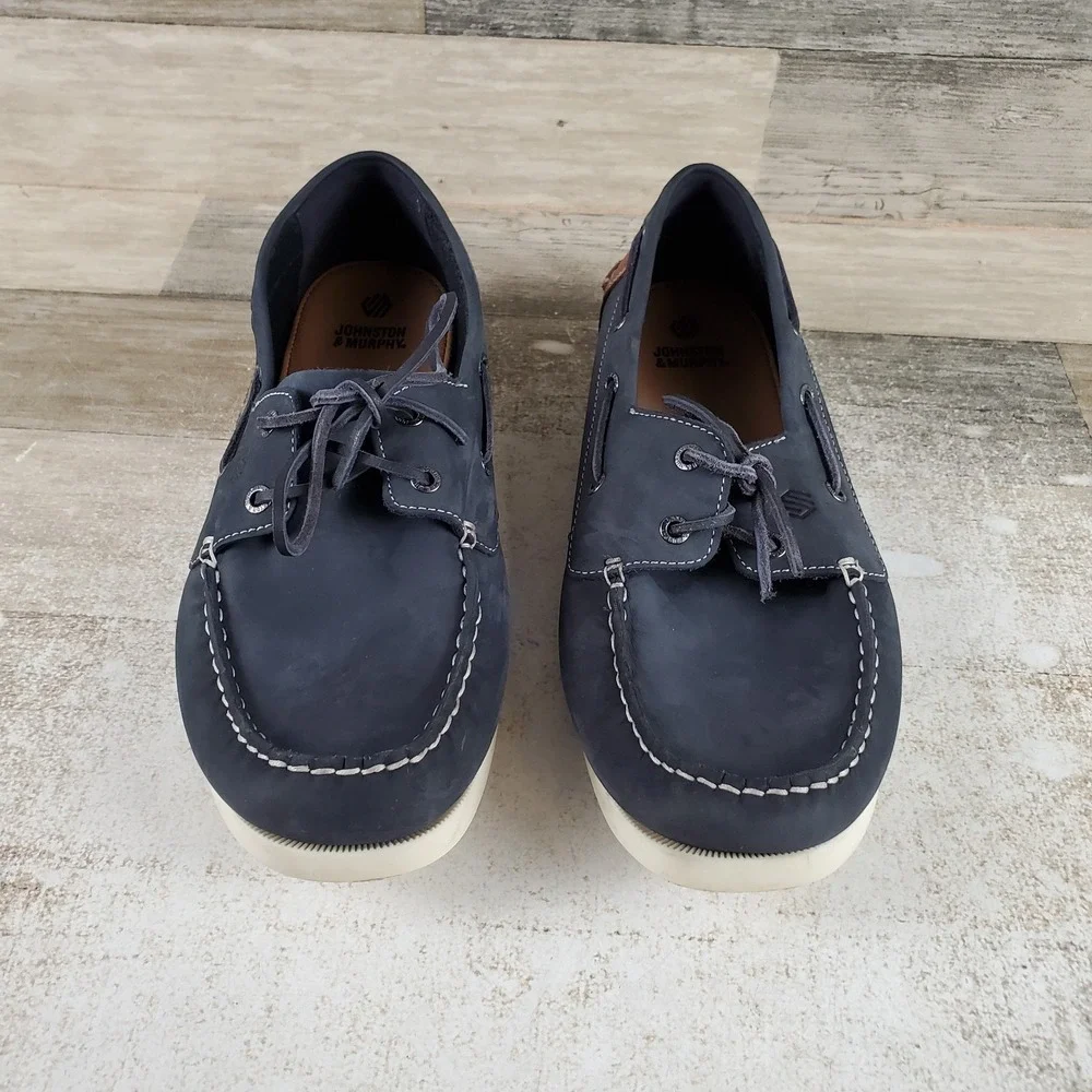 Johnston & Murphy Zeke Kids Boat Shoes Sz 7 M Navy Oild Nubuck Sneakers